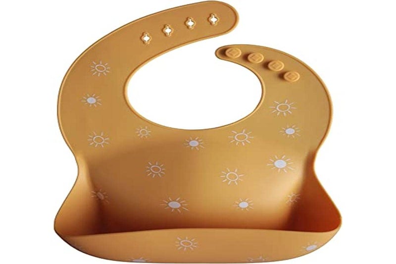 mushie Silicone Baby Bib | Adjustable Fit Waterproof Bibs (Sun Orange) - Image 4